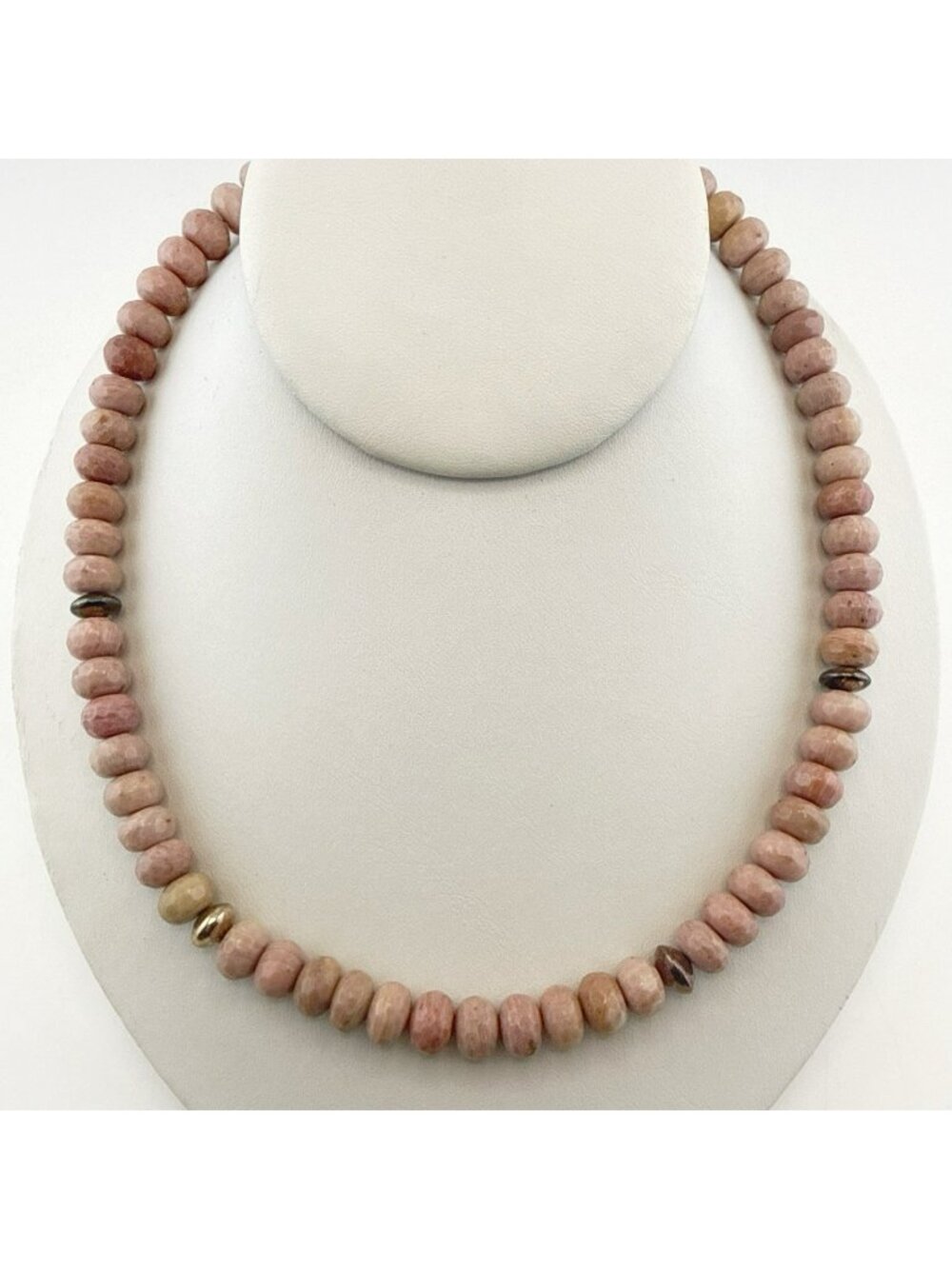 Jay King Necklace Pink Jasper Button Coin Faceted Beaded Sterling Silver 925